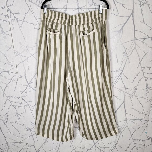 Tamsy Green Stripe High Rise Drawstring Wide Leg Palazzo Pants - Picture 3 of 6